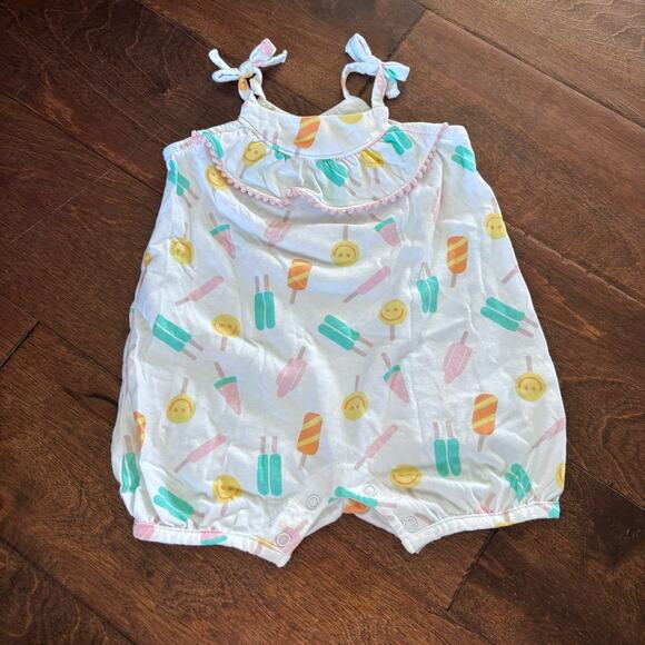 Lullaby Lane Girls 0-3 Months Summer Romper Outfit Popcicles White - Picture 1 of 3